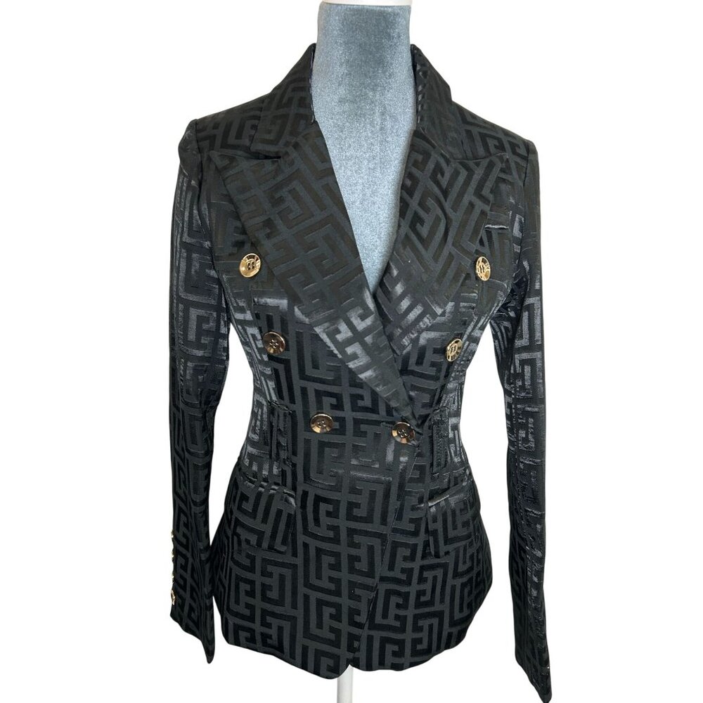 NWT Catwalk Koh-Tun Women's size Medium Black Patterned Double-Breasted Blazer